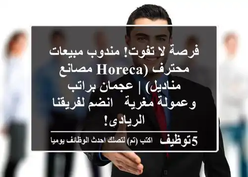 فرصة لا تفوت! مندوب مبيعات محترف (HORECA/مصانع مناديل) | عجمان براتب وعمولة مغرية - انضم لفريقنا الريادي!